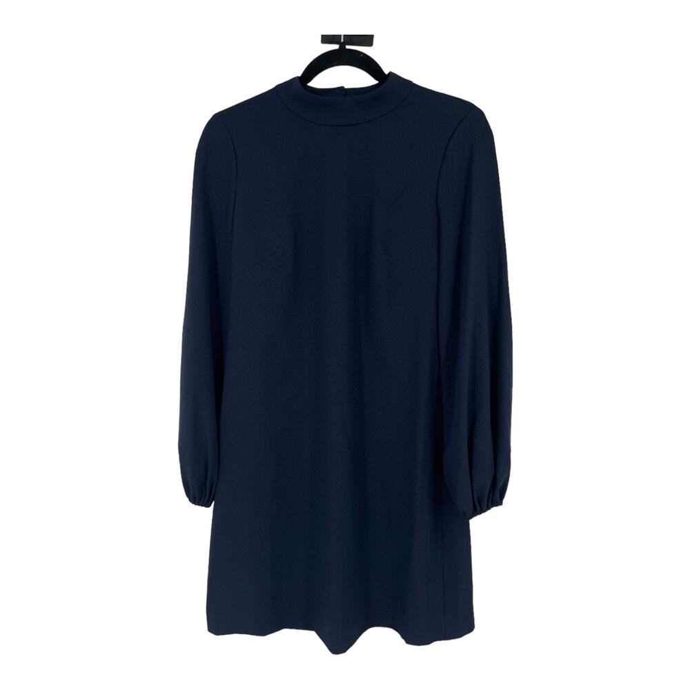 Eliza J dress Mock neck balloon sleeve crepe shift navy blue size 4